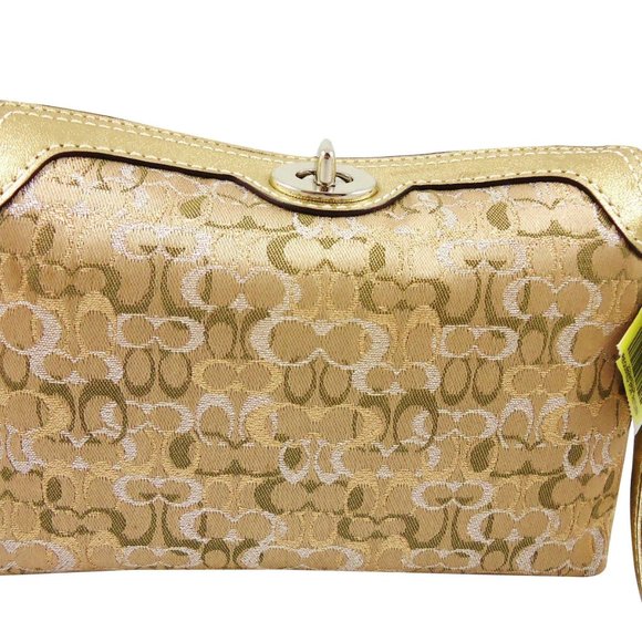 Coach Handbags - NWT Coach Top Handle Wristlet Gold Silver Large